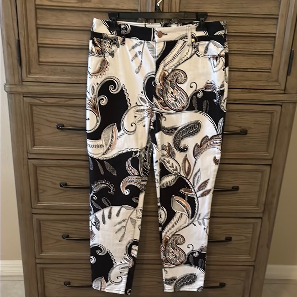 Chico's Black and White Paisley Trousers